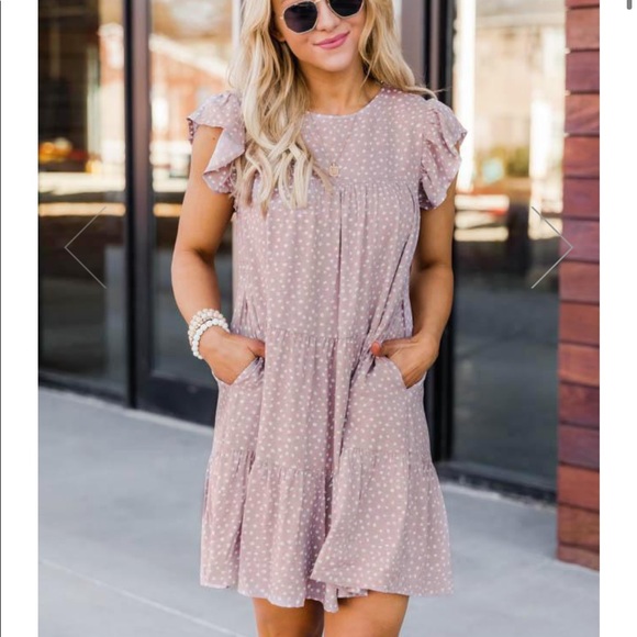 📣 Moving Sale!! New Pink Lily Dotted Taupe Dress - Medium - Picture 2 of 9